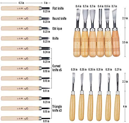 WAYCOM 24PCS Wood Knife Kit Set Wood Carving Kit Professional Chisel Set, including Small, Middle, Large size (24PCS)