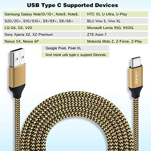 USB Type C Кабел, 5 pack 6 фута Canjoy C USB Зарядно Устройство Кабел е Съвместим с Samsung Galaxy S10 S10+ Забележка 8 9 S8 S9 Плюс, Google Pixel XL 2XL 3XL, Moto X4 G6 Z3, LG G5 G6 V20 V30, HTC