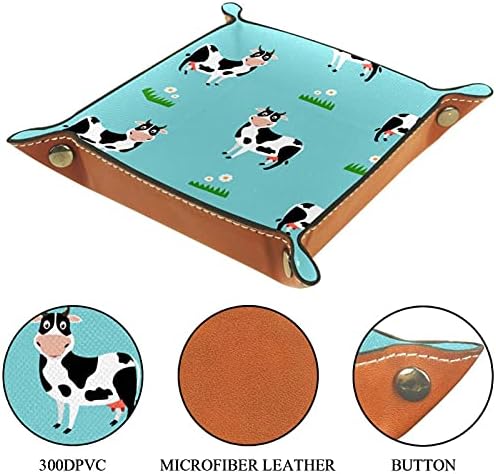 Сладко Cow Cartoon On Field Practical Микрофибър Leather Storage Tray-Офис Бюро Тава Нощни Кутийка за Съхранение на Organizer