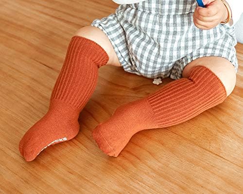 VWU Baby Crew Socks with Grips Anti Slip Не Skid Unisex Момичета и Момчета Toddler Бебе Kids Cotton Tube Socks 6 Pack