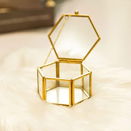 MOWU HOUSE Геометрична Стъклен Ковчег За бижута - Златна Ковчег За съхранение на бижута Пръстен, Обеци, Колие Домашна Декоративна Кутия за Подарък Кутия (Златна Малък Ко