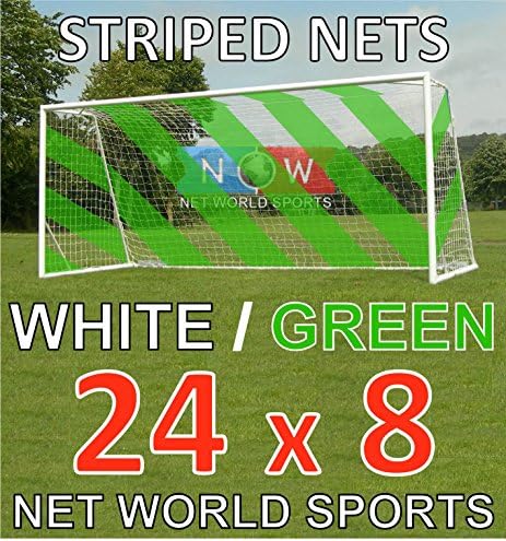 Шарени мрежа за футболни врата - Бял/Зелен - Официален пълен размер FIFA Spec - 24x8 / 24 x 8'