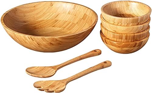 Салата Lipper International Bamboo Wood с Сервировочной Посуда, комплект от 7 части, с Различни Размери