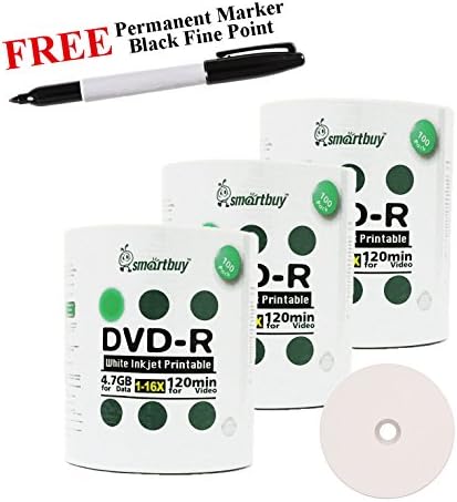 Smartbuy 300-disc 4.7 GB/120min 16x DVD-R Бял мастилено-Струен Хъб За Отпечатване на Празен Мултимедиен диск + Черен Перманентен Маркер