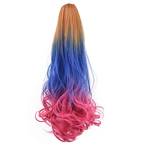 JJLIKER Жени Многоцветни Къдрава Синтетични Косми Конски Опашки, Перуки Разширяване на Синтетична изкуствена коса с Клипс Нокът 21 инча (ите)