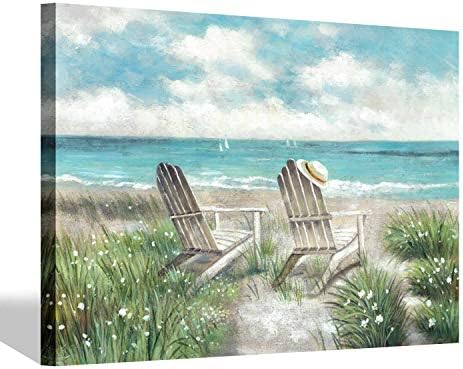 Абстрактен Плаж Платно Стенно Изкуство: Морски пейзаж Сцена Произведение, Маслена Живопис върху платно, за да Спални ( 45 х 30 х 1 панел )