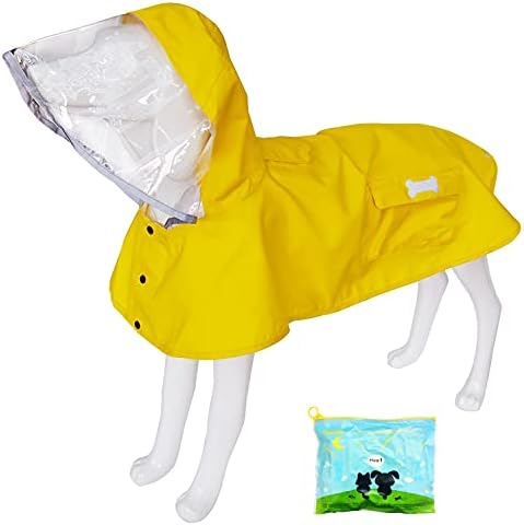 Непромокаем Дъждобран за кучета, Регулируем Светоотражающая Лека Дъждовна Дрехи за Домашни любимци с качулка пончо (жълто,