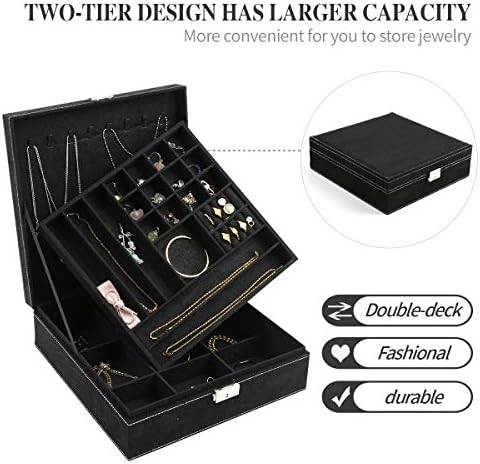 Derlue Jewelry Case Jewelry Box for Women Two-Layer Марля Jewelry Organizer with Lock -36 Отделения и Подвижна Преграда