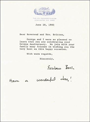 Първа дама Барбара Буш - Печатното писмо, подписано 20.06.1983