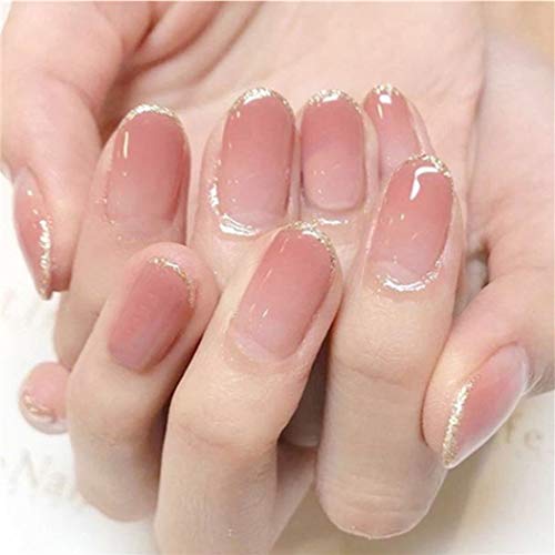 Yean Short Oval False Нейлз Glossy Pink Gradient Лъжливи Нейлз Acrylic Press on Nails for Women and Girls(Pack of 24)