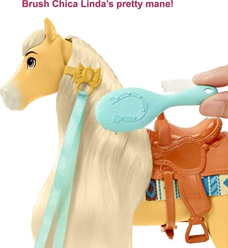 Mattel Spirit Неопитомено Miradero Festival Стайлинг Chica Linda Horse (8-in), с дълга грива и Опашка и Детски аксесоари