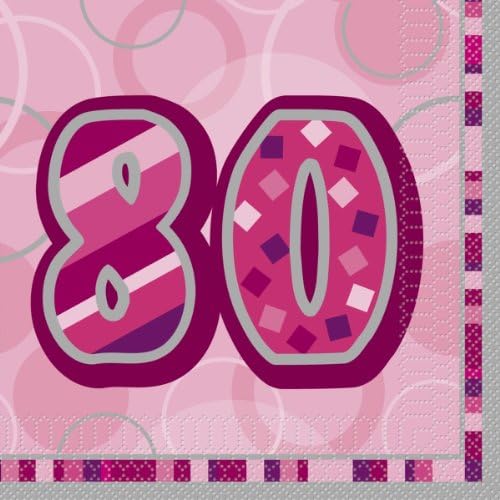16 Happy 80th Birthday Pink Sparkle 6.5 Party Tableware Кърпички .